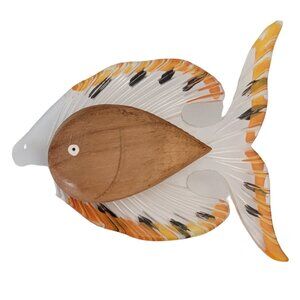 Clear Lucite, Carved Wood Fish Brooch, M149